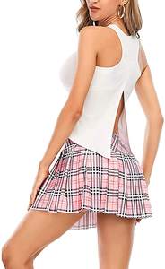 <b>check</b> textured Pleated Golf <b>Skirt</b> Elastic Waist Sporty Shorts Solid Color Breathable Woven Fabric - Product Image 2
