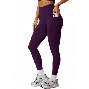 Legging de yoga couleur unie taille haute à compression ventre plat, respirant, en Spandex/Nylon, prix de gros - Product Image 1