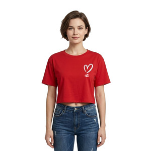 T-shirt court décontracté pour femme, imprimé cœur, coupe ample, manches courtes, vêtement d'été personnalisé, coton doux - Product Image 4