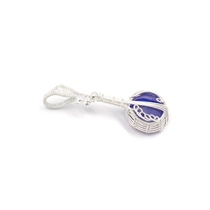 Pendentif ovale en agate bleue, enveloppé de fil, fait main, plaqué argent, bijoux en gros - Product Image 2