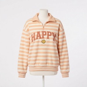 เสื้อสเวตเชิ้ตแบบซิปครึ่งตัวลายทางแอตแลนติก สไตล์นอติคอลสำหรับผู้หญิง แขนยาว ผ้าถักจากผ้าฝ้าย เหมาะสำหรับใส่ในฤดูใบไม้ผลิ - Product Image 5