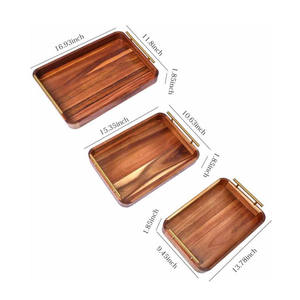Ensemble de plateaux de service en bois rustique avec poignées en métal, plateau de service rectangulaire en bois, organisateur de fruits et de collations pour la cuisine - Product Image 3