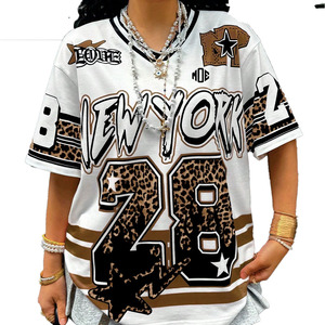 Maillot de football américain surdimensionné personnalisé pour homme, style streetwear, avec numéro graphique et imprimé motif léopard, service OEM personnalisé - Product Image 2