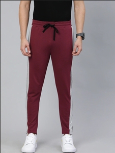 Pantalones Deportivos de Felpa de Algodón Color Granate para Hombre, con Franja Lateral, Cintura Elástica con Cordón, Tejido Transpirable, Ropa Casual de Invierno - Product Image 1