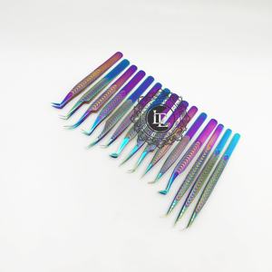 Juego de pinzas para extensión de pestañas de acero inoxidable probado a mano, revestimiento de arcoíris, etiqueta personalizada, Punta puntiaguda de bajo precio, novedad - Product Image 3