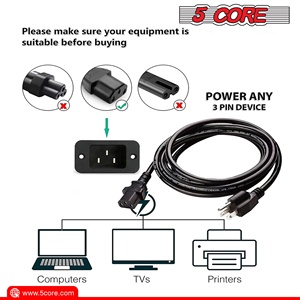 AC <b>Power</b> <b>Cord</b> 6 Ft 3 Prong Nema US Male to Female <b>Extension</b> Adapter 16AWG 125V 13A Computer Use PC 1001 - Product Image 6