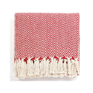 Heringbone Modern <b>Blue</b> Geometric Woven Throw With Tassels Rectangular Cotton Home Decor All Season Breathable Textured <b>Blanket</b> - Product Image 5