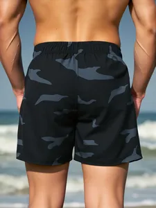 Shorts de plage pour hommes à imprimé camouflage, séchage rapide, taille à cordon de serrage, maillots de bain avec poches, tissu en polyester tissé - Product Image 5
