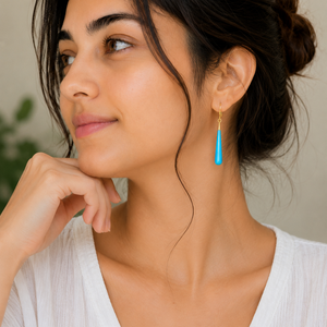 Pendientes de Howlite Azul Cielo de 57 a 58 mm con Forma de Gota Alargada, Plata de Ley 925, Chapados en Oro de 18K - Product Image 5