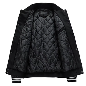 Veste universitaire en cuir pour homme avec manches en cuir, boutons-pression, col rayé, style baseball, hiver - Product Image 3