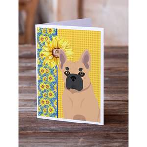 Summer Sunflowers <b>and</b> Fawn French Bulldog Whimsical A7 Size 5x7 Pack 8 Blank <b>Note</b> <b>Cards</b> with Envelopes for <b>Greetings</b> - Product Image 2