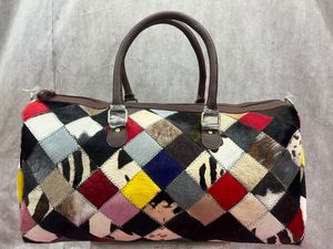 Genuine Leather Patchwork Travel Duffle Bag Large Capacity Weekender Overnight Carry <b>Luggage</b> Gym Sports Bag Unisex Use - Product Image 4