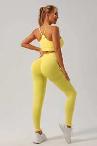 Ensemble de survêtement 2 pièces pour femme : Legging taille haute froncé avec soutien-gorge de sport – Tenue décontractée et unie pour le yoga et le fitness - Product Image 6