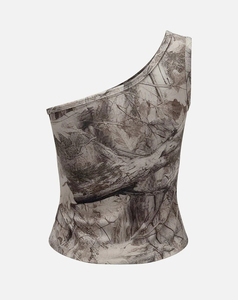 Women's Asymmetric <b>One</b> Shoulder Tank <b>Top</b> Printed Camouflage Pattern Breathable Knitted Spandex Polyester Regular Length 180 g - Product Image 2
