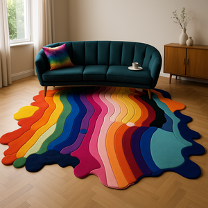 Tapis de qualité supérieure, forme irrégulière, motif géométrique, vert, rouge, bleu, pour la décoration moderne du salon, avec support en latex, cadeau de Nouvel An - Product Image 3