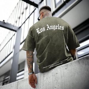 T-shirts graphiques amples pour hommes, style vintage Los Angeles, streetwear, coupe oversize, délavé à l'acide, hauts décontractés - Product Image 4