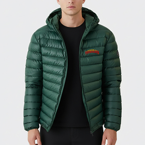 <b>Men's</b> Green Hooded Down Puffer <b>Jacket</b> With Embroidery Logo Casual Winter Coat Zipper Closure Regular Fit - Product Image 4