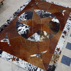 Tapis décoratif en patchwork de cuir de vachette fait main, tapis en cuir de vachette à poils doux, tapis de zone en cuir de vachette à vendre - Product Image 4