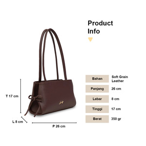 Bolso de Hombro Hody para Mujer, de Cuero Genuino, Asa Suave, Color Marrón, con Lazo, Dos Correas, Cierre de Cremallera, Diseño Minimalista, para Cosméticos - Product Image 5