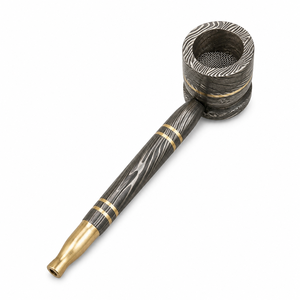 Jexmoo Pipa de Fumar Recta Reutilizable de Acero de Damasco de Lujo Hecha a Mano con Funda de Cuero, Regalo para Papá, Esposo, Novio - Product Image 3