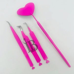 แหนบต่อขนตาสแตนเลสอย่างดี สีชมพูสด 90 องศา สำหรับขนตามิงค์ ยอดนิยม - Product Image 1