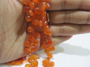 Perles de pierre naturelle Cornaline Orange 7x10mm, forme poire, facettées, brillette, brin de 8 pouces de long - Product Image 3