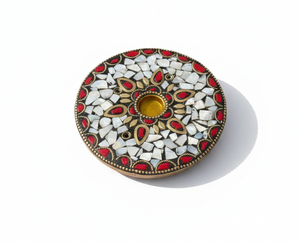 Porta Incienso Redondo de Piedra Hecho a Mano para Conos y Varillas – Quemador de Incienso Decorativo Navideño | Decoración Redonda Hecha a Mano para el Hogar Round-ISRH4 - Product Image 2