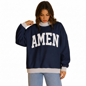 Low Price Women's Oversized Knitted Embroidered Mock <b>Neck</b> <b>Light</b> Color Sweatshirt Cotton Blend Anti-Shrink Pullover - Product Image 5