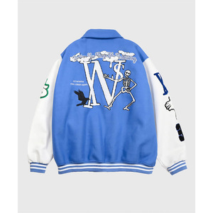 Green <b>White</b> Varsity <b>Jacket</b> <b>Men</b> Preppy Style Embroidered Letter Pattern Turn-down Collar Regular Fit Autumn Wear - Product Image 4
