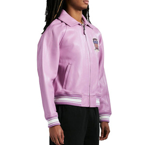 Chaquetas Bomber de PU Turquesa para Hombre Avirex, Diseño con Parches Bordados, Cuello Camisero, Cierre de Cremallera, Estilo Casual, Chaquetas de Cuero - Product Image 6