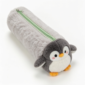 Plush Penguin Pencil Case With Green Zipper For <b>Kids</b> 8 To 13 Years Unisex - Product Image 2
