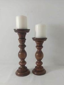 Handcrafted <b>Wooden</b> Pillar Candle Holder Set Rustic Decorative <b>Candlestick</b> Stand for Wedding Home Table Decor - Product Image 1