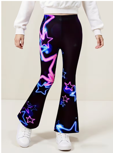 Pantalon évasé taille haute pour femme, imprimé étoiles néon Y2K, respirant, en spandex et polyester, coupe régulière, longueur intégrale, idéal pour l'été - Product Image 4