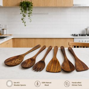 KHATI HOUSE Woodland Gourmet 6 Piece Wooden Utensil Set Premium Handcrafted Natural Wood Cooking <b>Tools</b> - Product Image 2