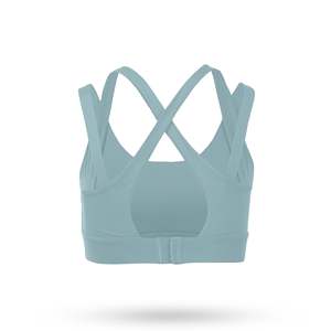 Women's Light <b>Blue</b> Crisscross Back Sports <b>Bra</b> Scoop Neck Seamless Medium Support Yoga Breathable Solid Style - Product Image 5