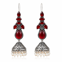 Boucles d'oreilles pendantes Jhumka en laiton oxydé argenté et onyx, style bohème, bijoux de mariage, vente en gros, directement du fabricant