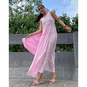 Magnifique robe maxi rose avec décolleté sans bretelles, taille élastique, silhouette ample, respirante et idéale pour les occasions quotidiennes, taille XS - Product Image 5