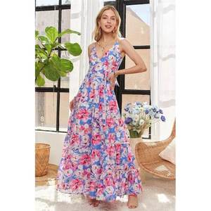 Vestido Camisero Floral con Lazo en la Espalda ROSA/AZUL Talla S Variantes Hechas a Mano - Product Image 4