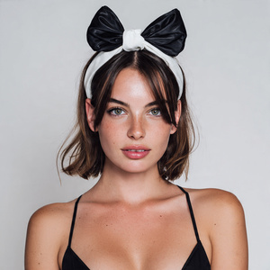 Serre-tête en satin avec nœud, couleur unie, tendance, léger, décontracté, pour femmes - Product Image 1