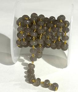 Cadena de cuentas de piedras preciosas grises naturales de 8 mm, cadena de rosario envuelta en alambre chapado en oro, suministros para hacer joyas DIY - Product Image 5