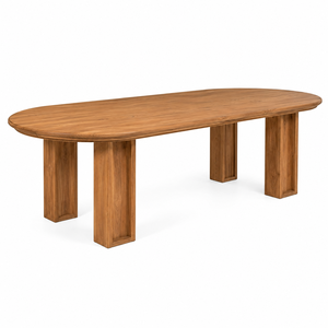 Table à manger moderne minimaliste en teck massif, imperméable, avec pieds en dalle architecturale, pour appartement, hôtel, école - Product Image 3