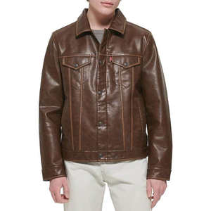 Chaqueta de Cuero Genuino Marrón Recién Llegada, Chaqueta de Cuero con Cuello Byron Personalizado y Botones a Presión, Chaqueta Bomber de Cuero Elegante para Invierno - Product Image 1