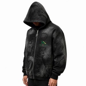 Sweat à capuche zippé personnalisé pour homme, style vintage délavé, avec lettres imprimées sur toute la surface, en molleton délavé à l'acide, streetwear, impression de logo d'équipe, OEM Sales Pro - Product Image 3