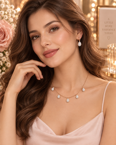 ชุดสร้อยคอเพชรแท้ทองคำโรสโกลด์ 14k สำหรับผู้หญิง เครื่องประดับงานแต่งงานสุดโรแมนติก ต่างหูแบบห้อยเข้าชุดพร้อมจี้และสร้อย - Product Image 3