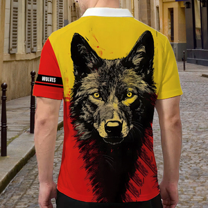 Camiseta Polo para Hombre con Estampado de Lobo 3D |   Camiseta con Cierre y Gráfico Sublimado en Amarillo y Rojo |   Camiseta Deportiva Informal de Manga Corta Personalizada y Transpirable - Product Image 5