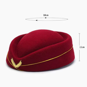 <b>Red</b> <b>Wool</b> Beret With Gold Wheat Emblem For Women Business Formal Wear 54-56CM - Product Image 6