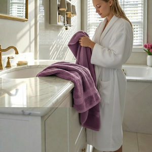 Ensemble de serviettes en coton peigné de qualité supérieure, 6 pièces, texture douce, bordure en dobby, 100% coton, ensemble de salle de bain 6 pièces, étiquette privée, logo personnalisé, fourniture - Product Image 5