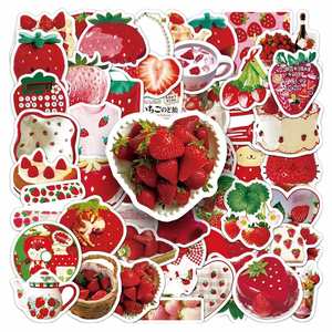 50 Strawberry Cartoon PVC Stickers Sweet Girlish Fruits Design Waterproof Mochi Decorations for Tea Cups Stationery Promotional - Product Image 1