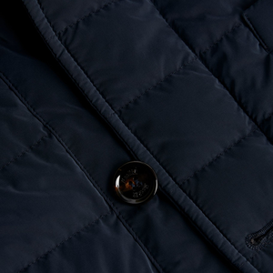 <b>Men's</b> Navy Blue Canvas Quilted <b>Jacket</b> Stand Collar Zipper Closure Windproof Slim Fit Winter <b>Smart</b> Casual Sherpa Floral Polyester - Product Image 3