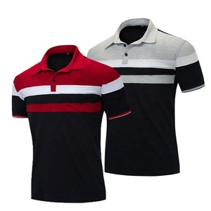 Polo à manches courtes noir pour homme, tricoté, décontracté, avec blocs de couleur et rayures blanches - Product Image 4